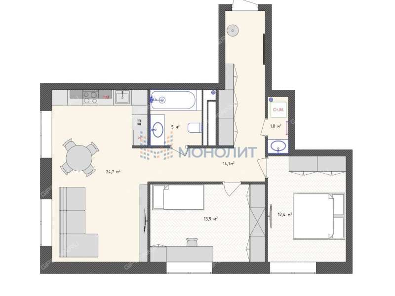 двухкомнатная квартира на Большей Печёрской улице дом 89