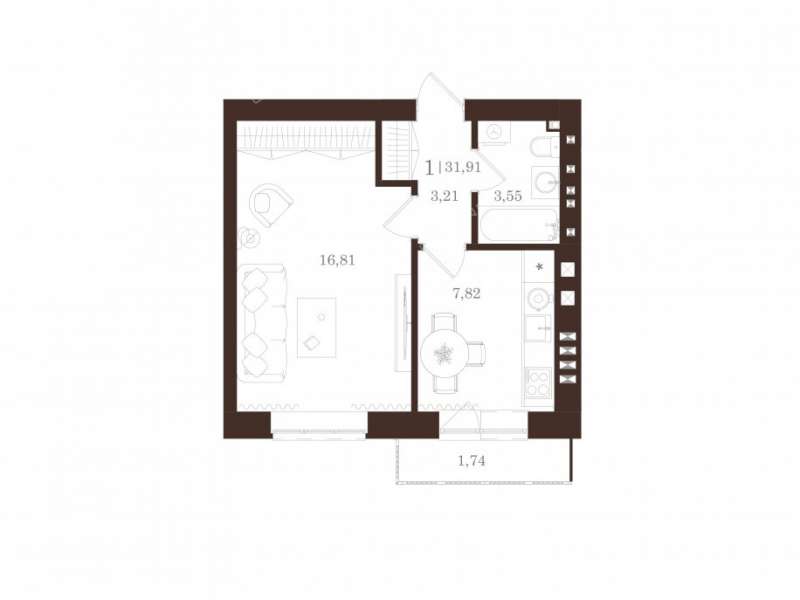 однокомнатная квартира в ЖК Чистые пруды посёлок Буревестник