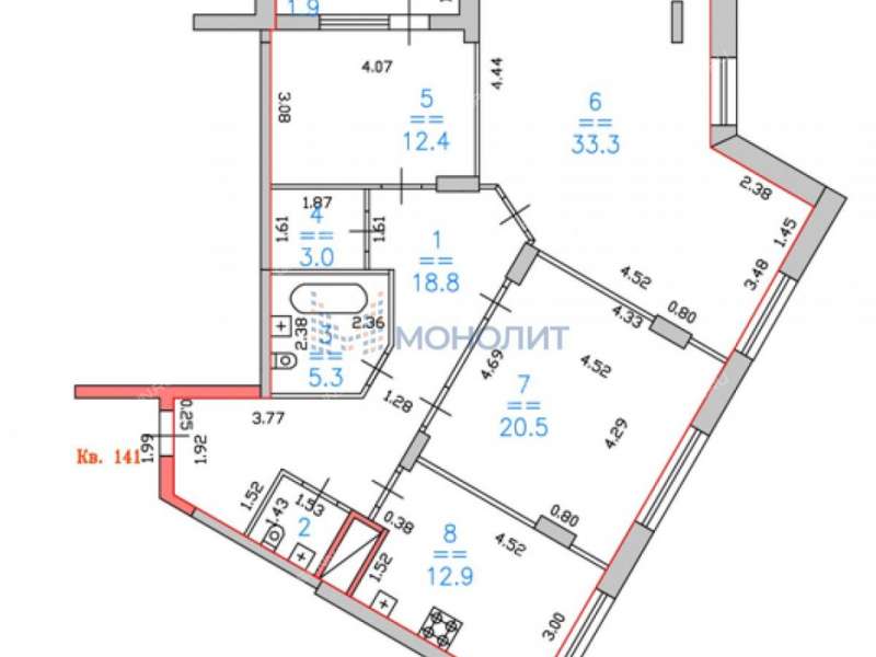 трёхкомнатная квартира на улице Владимира Высоцкого дом 1