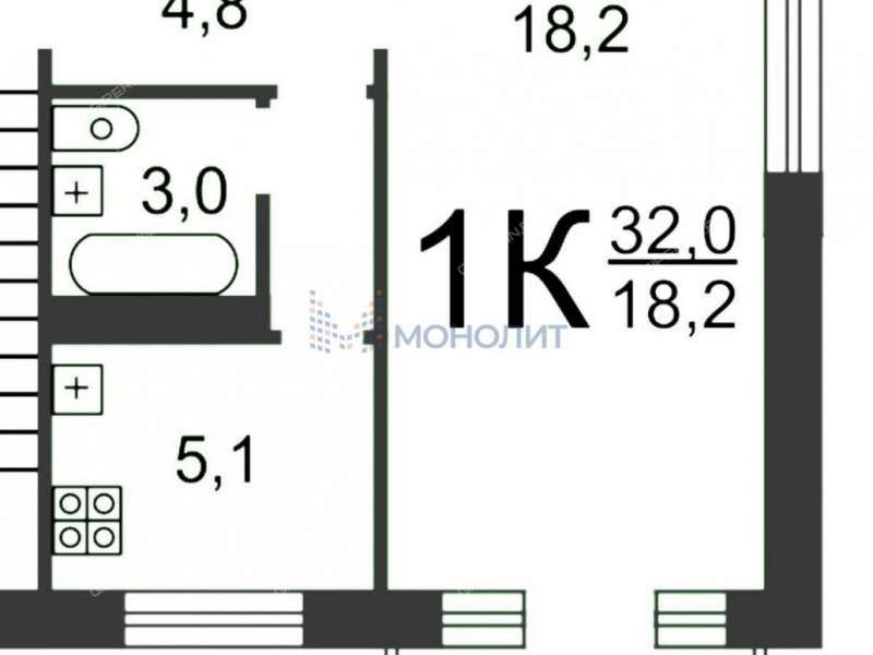 однокомнатная квартира на улице Лобачевского дом 19