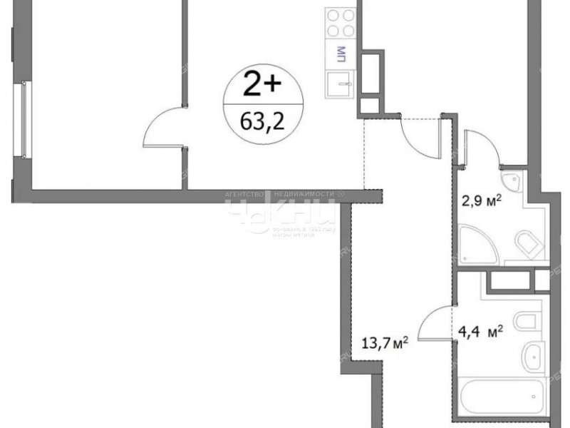 двухкомнатная квартира на улице Сергея Акимова дом 50