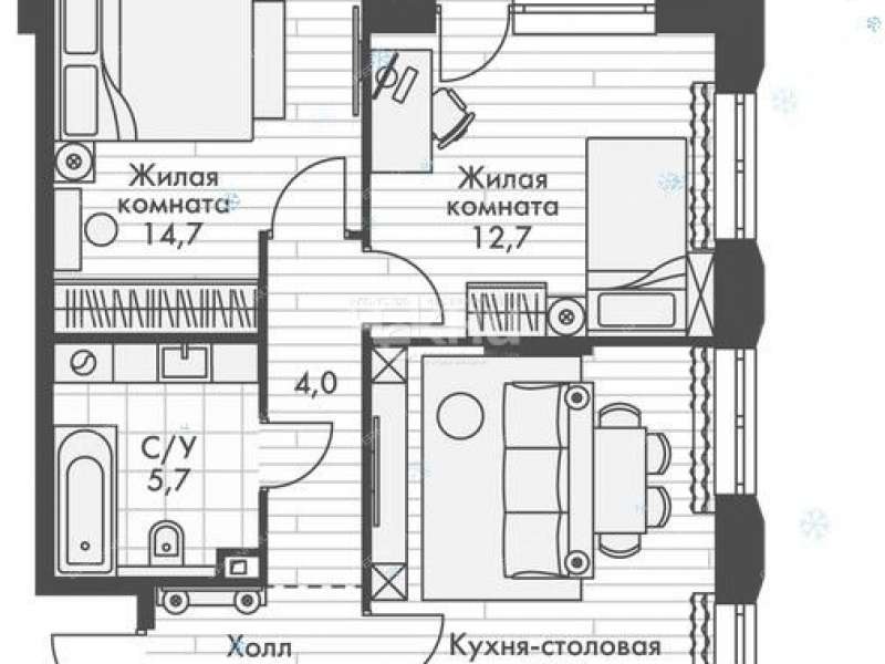 двухкомнатная квартира на Черниговской улице