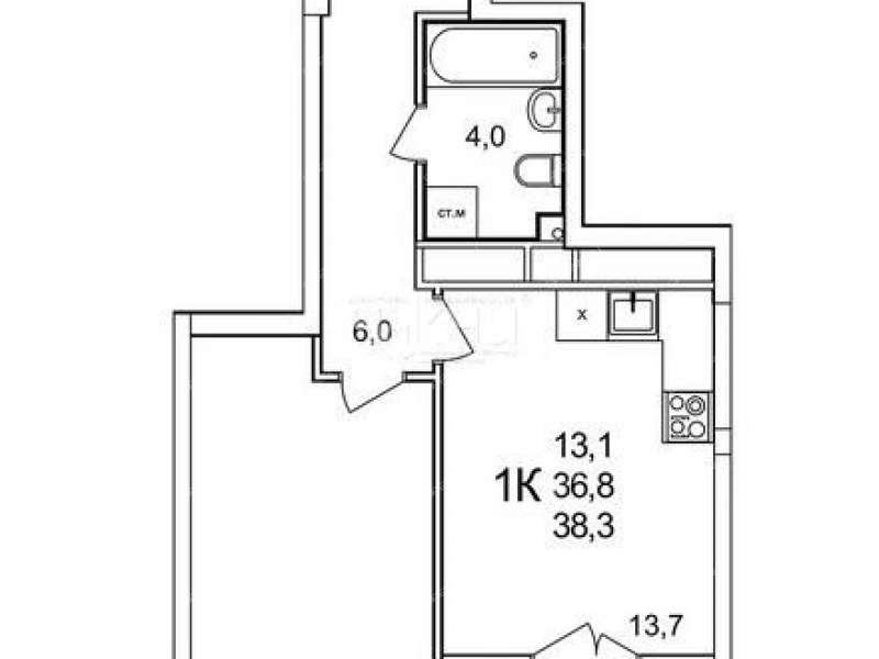однокомнатная квартира примерно в 0,3 км на северо-восток от д.Анкудиновка, д.3 в ЖК КМ Анкудиновский парк деревня Анкудиновка